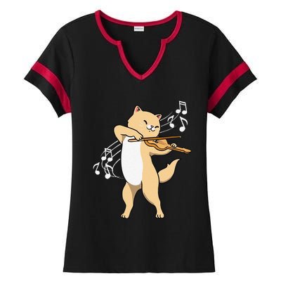 Funny Cat Playing Violin Giftt Cool Violinist Gift Ladies Halftime Notch Neck Tee