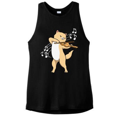 Funny Cat Playing Violin Giftt Cool Violinist Gift Ladies PosiCharge Tri-Blend Wicking Tank