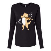 Funny Cat Playing Violin Giftt Cool Violinist Gift Womens Cotton Relaxed Long Sleeve T-Shirt