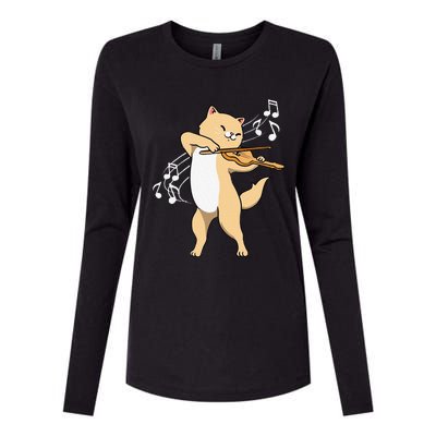 Funny Cat Playing Violin Giftt Cool Violinist Gift Womens Cotton Relaxed Long Sleeve T-Shirt