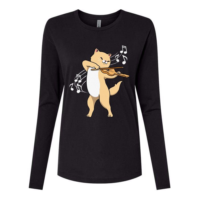 Funny Cat Playing Violin Giftt Cool Violinist Gift Womens Cotton Relaxed Long Sleeve T-Shirt