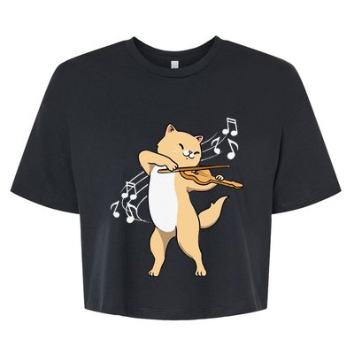 Funny Cat Playing Violin Giftt Cool Violinist Gift Bella+Canvas Jersey Crop Tee