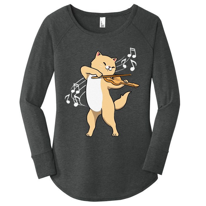 Funny Cat Playing Violin Giftt Cool Violinist Gift Women's Perfect Tri Tunic Long Sleeve Shirt