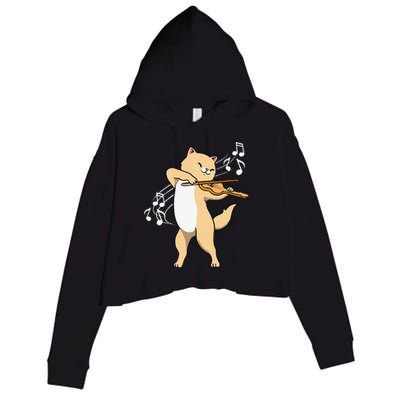 Funny Cat Playing Violin Giftt Cool Violinist Gift Crop Fleece Hoodie