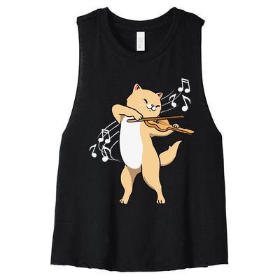 Funny Cat Playing Violin Giftt Cool Violinist Gift Women's Racerback Cropped Tank