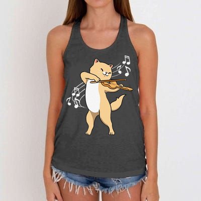 Funny Cat Playing Violin Giftt Cool Violinist Gift Women's Knotted Racerback Tank