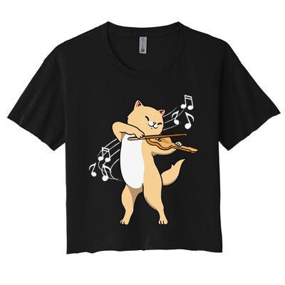 Funny Cat Playing Violin Giftt Cool Violinist Gift Women's Crop Top Tee