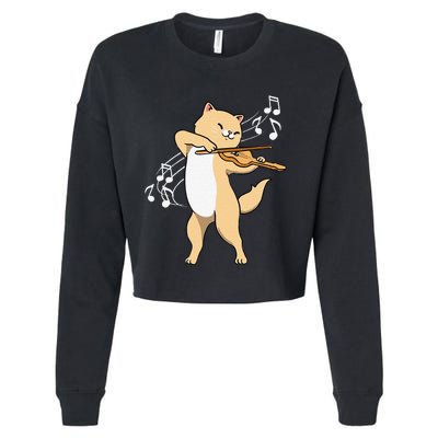 Funny Cat Playing Violin Giftt Cool Violinist Gift Cropped Pullover Crew