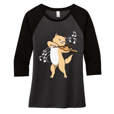 Funny Cat Playing Violin Giftt Cool Violinist Gift Women's Tri-Blend 3/4-Sleeve Raglan Shirt