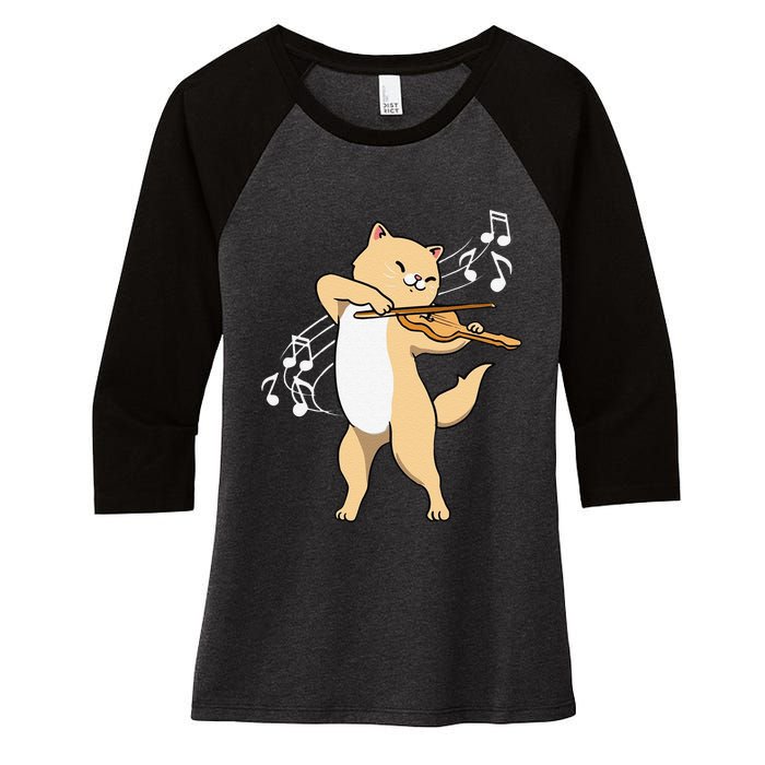 Funny Cat Playing Violin Giftt Cool Violinist Gift Women's Tri-Blend 3/4-Sleeve Raglan Shirt