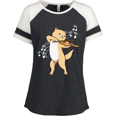 Funny Cat Playing Violin Giftt Cool Violinist Gift Enza Ladies Jersey Colorblock Tee