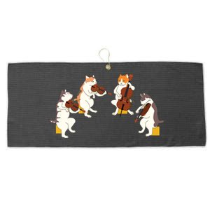 Fun Cats Playing Violin Cello Gift Music Cat Lover Tee Large Microfiber Waffle Golf Towel