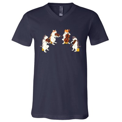 Fun Cats Playing Violin Cello Gift Music Cat Lover Tee V-Neck T-Shirt