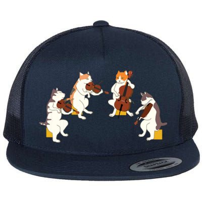 Fun Cats Playing Violin Cello Gift Music Cat Lover Tee Flat Bill Trucker Hat