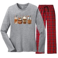 Fall Coffee Pumpkin Spice Lover Women's Long Sleeve Flannel Pajama Set 