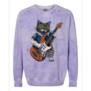 Funny Cat Playing Guitar Cat Lover Graphic Cats Kitten Lover Colorblast Crewneck Sweatshirt