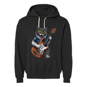 Funny Cat Playing Guitar Cat Lover Graphic Cats Kitten Lover Garment-Dyed Fleece Hoodie