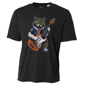 Funny Cat Playing Guitar Cat Lover Graphic Cats Kitten Lover Cooling Performance Crew T-Shirt