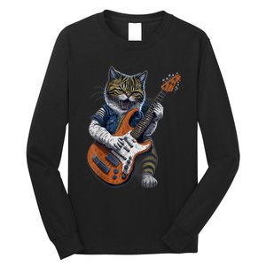 Funny Cat Playing Guitar Cat Lover Graphic Cats Kitten Lover Long Sleeve Shirt