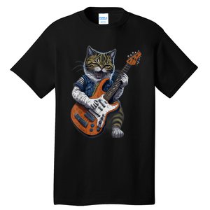 Funny Cat Playing Guitar Cat Lover Graphic Cats Kitten Lover Tall T-Shirt