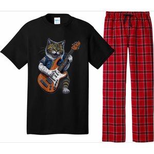 Funny Cat Playing Guitar Cat Lover Graphic Cats Kitten Lover Pajama Set