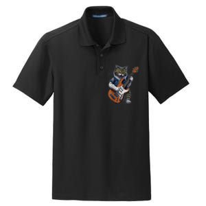 Funny Cat Playing Guitar Cat Lover Graphic Cats Kitten Lover Dry Zone Grid Polo