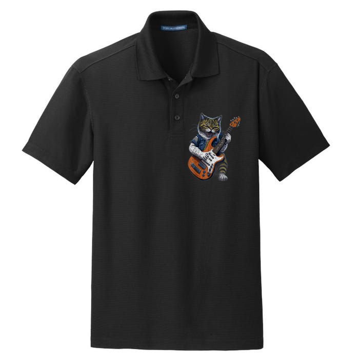 Funny Cat Playing Guitar Cat Lover Graphic Cats Kitten Lover Dry Zone Grid Polo