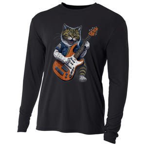 Funny Cat Playing Guitar Cat Lover Graphic Cats Kitten Lover Cooling Performance Long Sleeve Crew