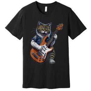 Funny Cat Playing Guitar Cat Lover Graphic Cats Kitten Lover Premium T-Shirt