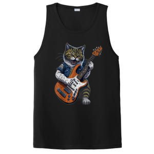 Funny Cat Playing Guitar Cat Lover Graphic Cats Kitten Lover PosiCharge Competitor Tank