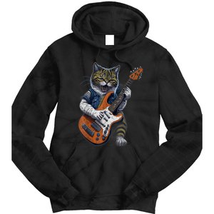 Funny Cat Playing Guitar Cat Lover Graphic Cats Kitten Lover Tie Dye Hoodie