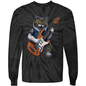 Funny Cat Playing Guitar Cat Lover Graphic Cats Kitten Lover Tie-Dye Long Sleeve Shirt