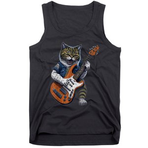 Funny Cat Playing Guitar Cat Lover Graphic Cats Kitten Lover Tank Top