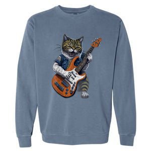 Funny Cat Playing Guitar Cat Lover Graphic Cats Kitten Lover Garment-Dyed Sweatshirt