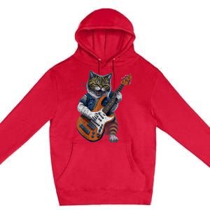 Funny Cat Playing Guitar Cat Lover Graphic Cats Kitten Lover Premium Pullover Hoodie