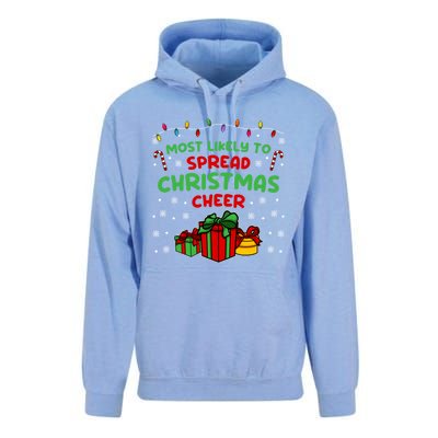 Funny Christmas Quote Most Likely To Spread Christmas Cheer Cool Gift Unisex Surf Hoodie