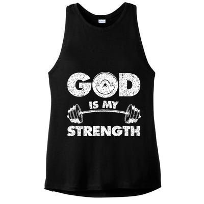 Funny Christian Quote God Is My Strength Ladies PosiCharge Tri-Blend Wicking Tank