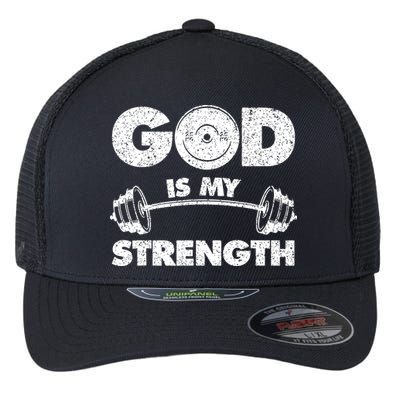 Funny Christian Quote God Is My Strength Flexfit Unipanel Trucker Cap