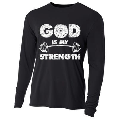 Funny Christian Quote God Is My Strength Cooling Performance Long Sleeve Crew
