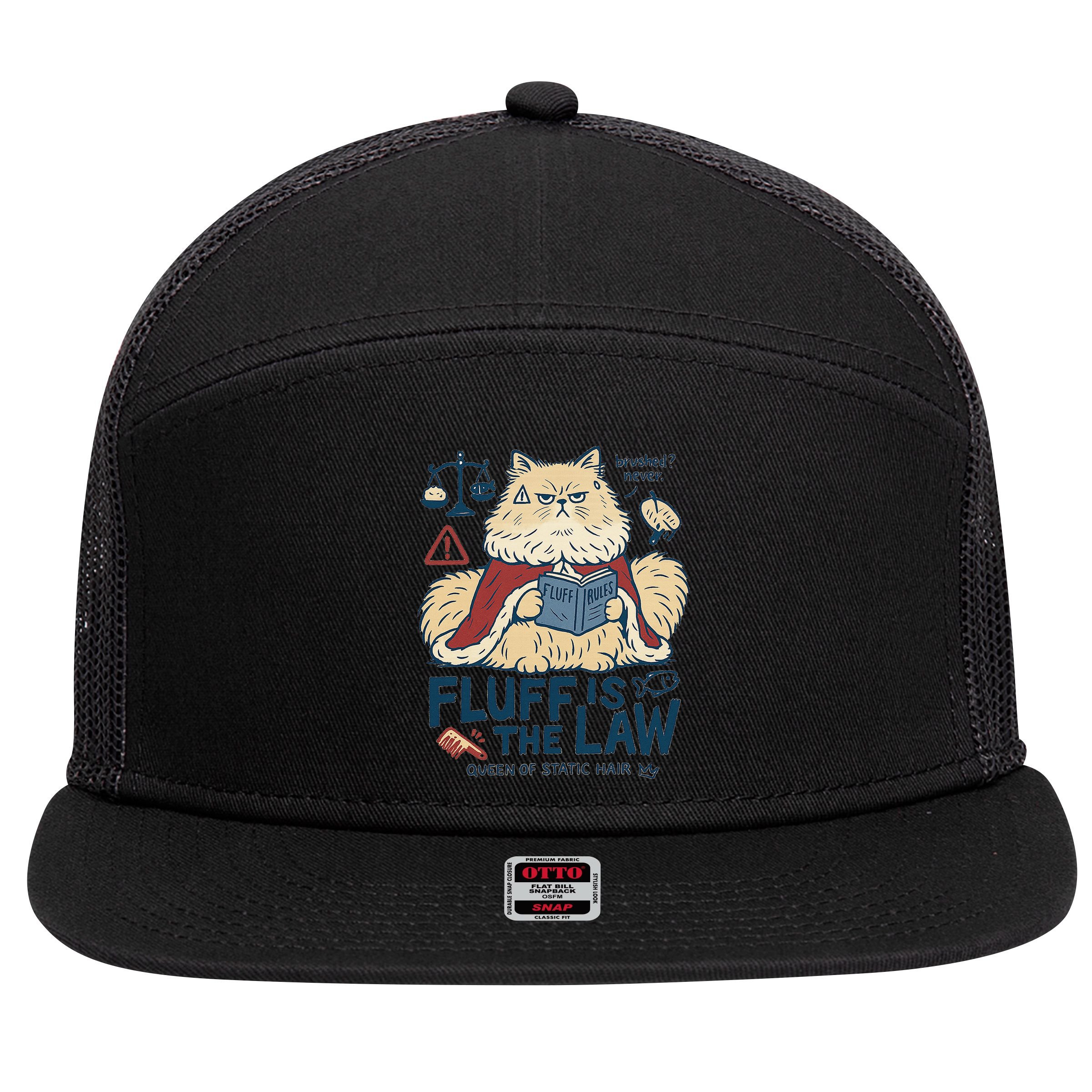 Fluffy Cat Queen Of Static Hair Gift 7 Panel Mesh Trucker Snapback Hat