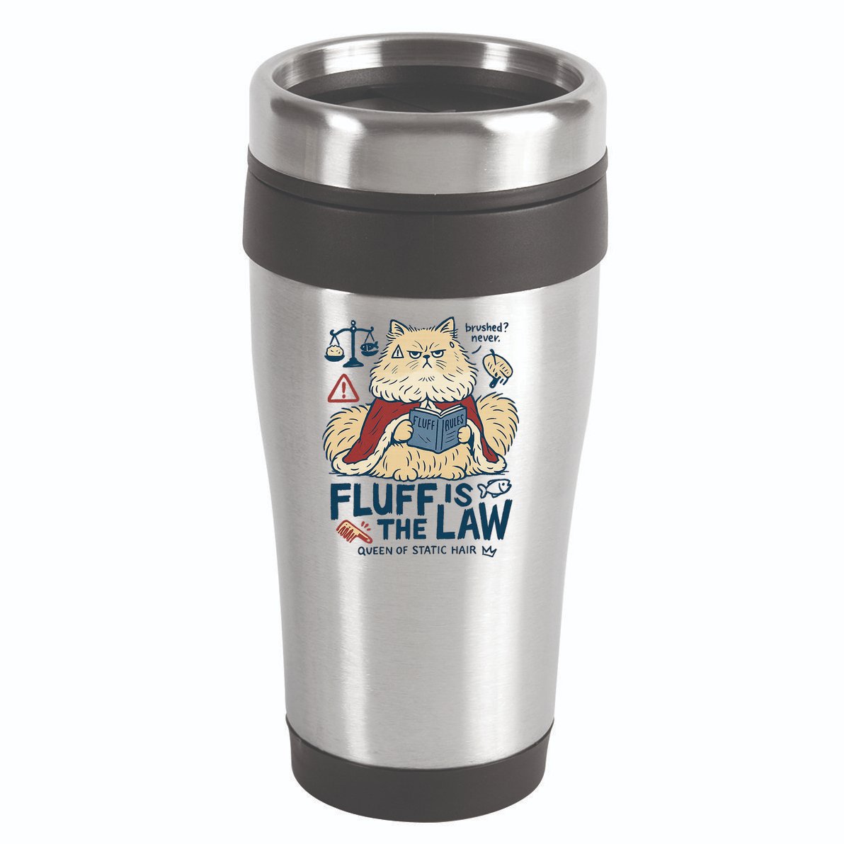 Fluffy Cat Queen Of Static Hair Gift 16oz Travel Tumbler