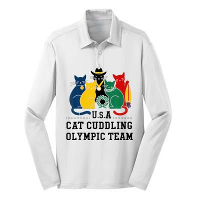 Funny Cat Quote Cat Cuddling Team Cool Silk Touch Performance Long Sleeve Polo