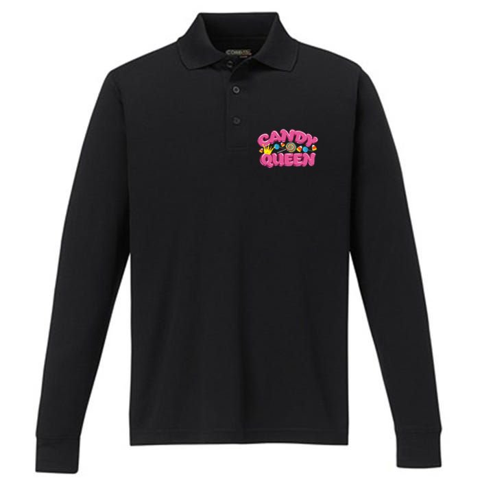 Funny Candy Queen Gift For Lollipop Lover Sweet Tooth Women Performance Long Sleeve Polo