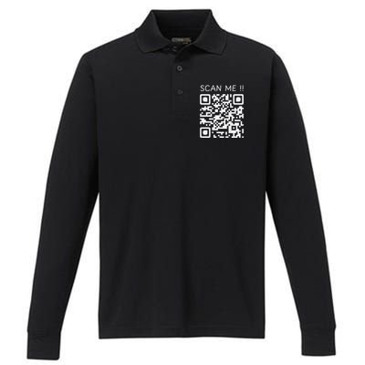 Funny Chill Qr Scan Code Humor Guy Hidden Joke Message Performance Long Sleeve Polo
