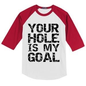 Funny Cornhole Quote Cornhole Joke Pun Your Hole Is My Goal Funny Gift Kids Colorblock Raglan Jersey