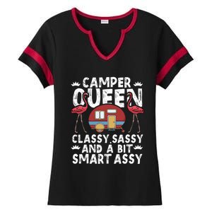 Funny Camper Queen Sassy Gift Rv Camping Lovers Cute Gift Ladies Halftime Notch Neck Tee