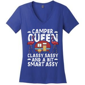 Funny Camper Queen Sassy Gift Rv Camping Lovers Cute Gift Women's V-Neck T-Shirt