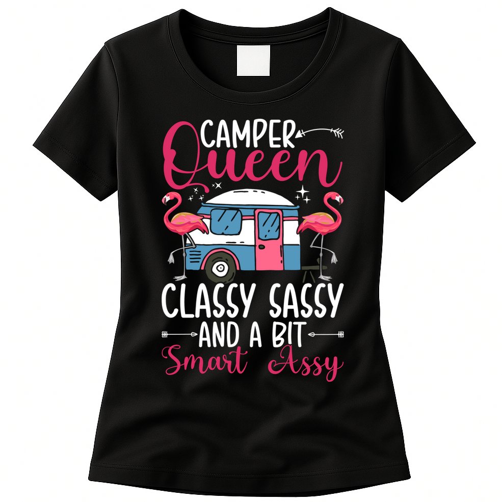 Funny Camper Queen Sassy Gift For Women RV Camping Lovers Womens T-Shirt