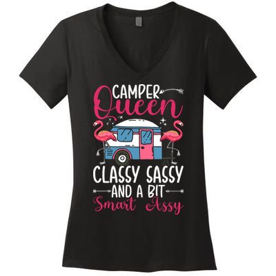 Funny Camper Queen Sassy Gift For Women RV Camping Lovers Women's V-Neck T-Shirt