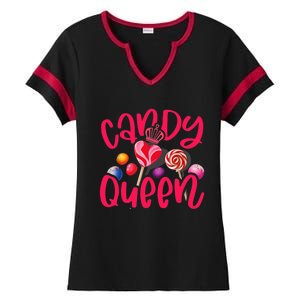 Funny Candy Queen For Lollipop Lover Sweet Tooth Wo Ladies Halftime Notch Neck Tee